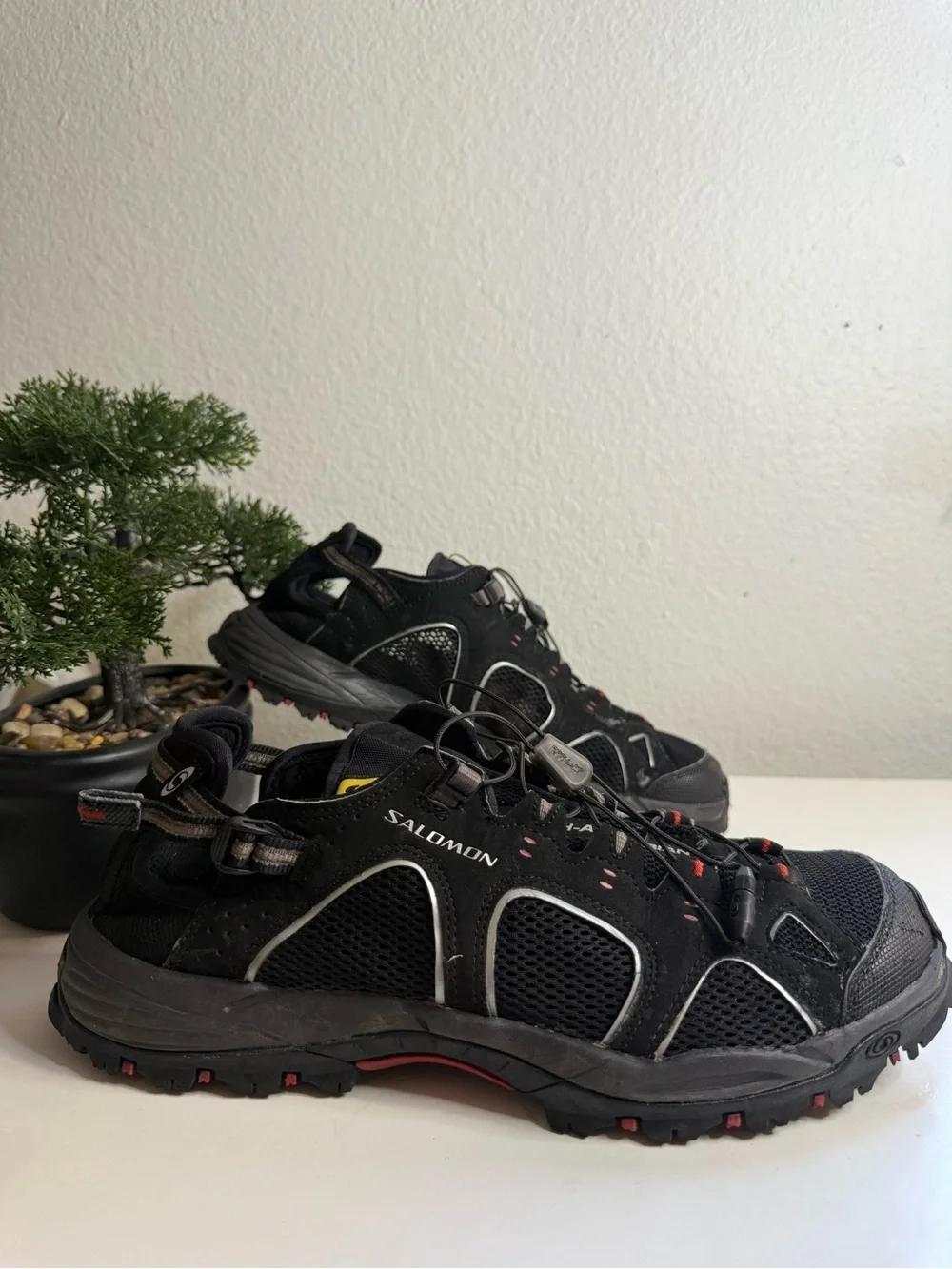 Salomon Techamphibian 3  men size 10 Black Sandal with Red and Yellow Detail